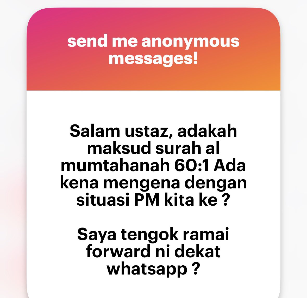 Waalaikumussalam 

Ayat tersebut ditujukan kepada sahabat baginda iaitu Hatib bin Abi Balta’ah semasa peristiwa Pembukaan Mekah (Fath al-Makkah).

Beliau menulis surat kepada orang Quraisy untuk memberitahu tentang pergerakan Nabi ﷺ supaya hubungan keluarganya di Mekah kekal
