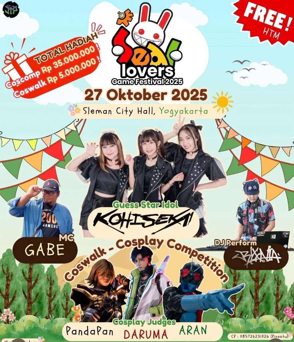 event_Jog's tweet image. 💥 Jogja bakal geger!
#SealLovers2025 siap kasih lo full day of game, cosplay, idol &amp;amp; DJ party 🎮🎭🎧
📍 Sleman City Hall
📅 27 Okt 2025
🎟️ FREE ENTRY!
Datang bareng squad lo — jangan sampe cuma liat dari timeline 😎🔥

#JogjaEvent #FYP #GamersIndonesia