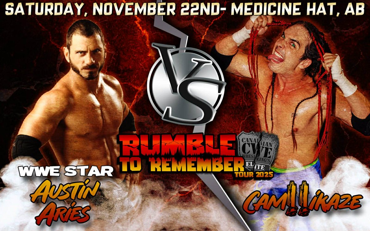 Nov 22 <a href="/CWECanada/">Canadian Wrestling's Elite</a> Medicine Hat, Alberta:

Special Attraction Match!

WWE Star <a href="/AustinAries/">Daniel Healy</a> vs. Medicine Hat's Own "The Crazy MoFo" CAM!!ikaze