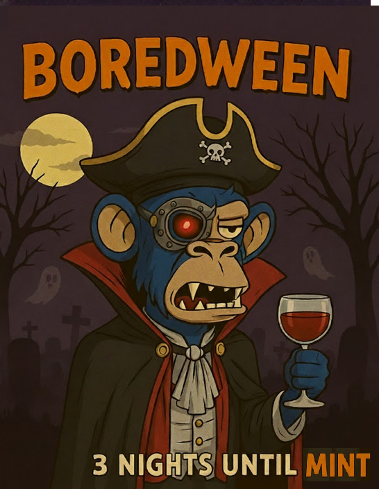 👁️ The apes got bored… then they got possessed.
3 nights until #Boredween rises. 🌕💀
<a href="/BoredApeYC/">Bored Ape Yacht Club 🍌</a> <a href="/BoredNBased/">BoredN'Based 🟦</a> <a href="/opensea/">OpenSea</a> #Halloween2025