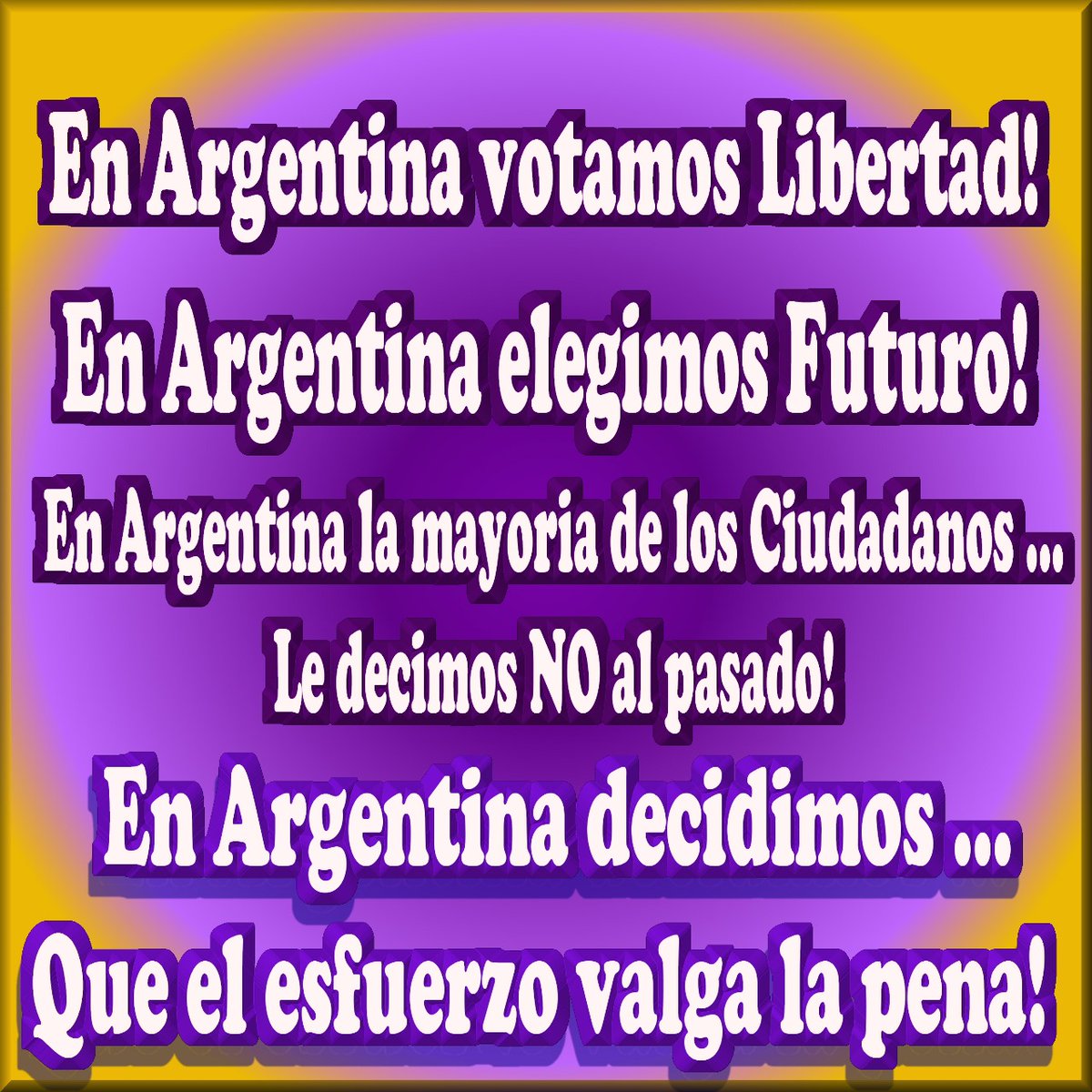 #LaLibertadAvanza 
Hoy votamos por Argentina, el futuro  y la Libertad!
No aflojemos, que el esfuerzo valga la pena.
Hagamos a Argentina grande nuevamente!🇦🇷💪🇦🇷
VLLC 🇦🇷💪🇦🇷