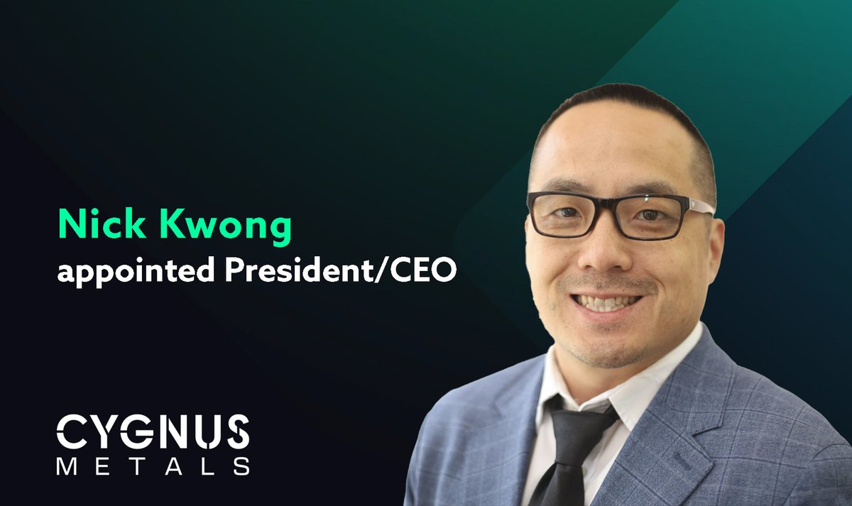CygnusMetals's tweet image. We&apos;re pleased to announce that Chief Operating Officer Nick Kwong will be promoted to President/Chief Executive Officer of Cygnus following the transition of Ernest Mast from Managing Director to Non-Executive Director on 12 December 2025.

Nick is a globally experienced Mining…