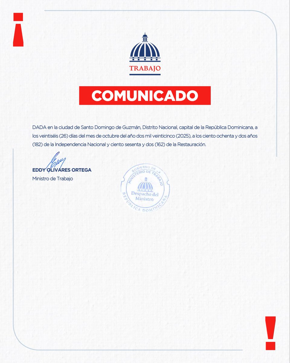 MTrabajoRD's tweet photo. Autorizando el restablecimiento de las actividades laborales en dichas demarcaciones.

Se mantiene la suspensión en las provincias Barahona y Pedernales, y se dispone la suspensión en Independencia y Bahoruco, mientras permanezcan bajo alerta roja emitida por el @COE_RD. https://t.co/t5fhlwmBzM