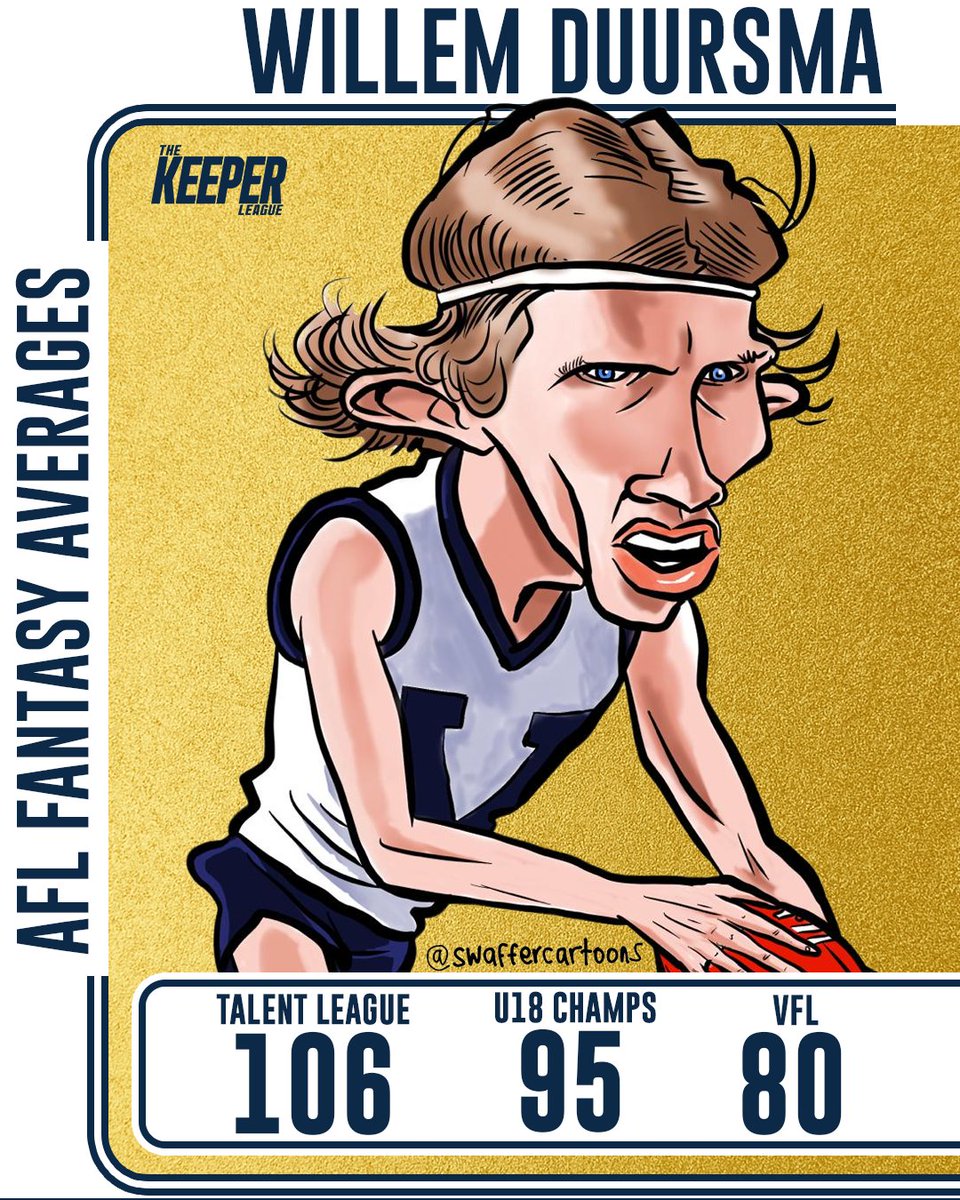 Willem Duursma averaged 106 (Talent League), 95 (U18 Champs), and 80 (VFL) — one of the few draftees over 80 across all levels. The likely No.1 pick and a model of consistency.

#afldraft #aflfantasy #keeperleague