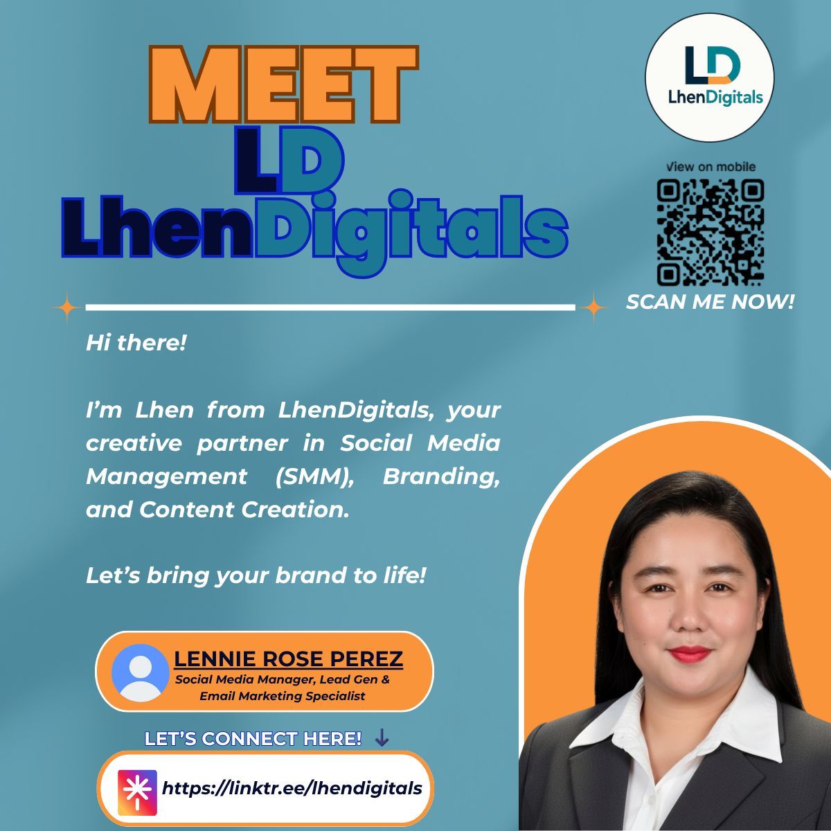 LhenDigitals's tweet photo. Hi there! 
I’m Lhen from LhenDigitals, your go-to creative partner for all things social media. Let’s build your brand presence together and turn ideas into impact. 
#LhenDigitals 
#SocialMediaManager 
#ContentCreator
#BrandingExpert
#LeadGeneration
#EmailMarketing https://t.co/3XzQ9Tm6la