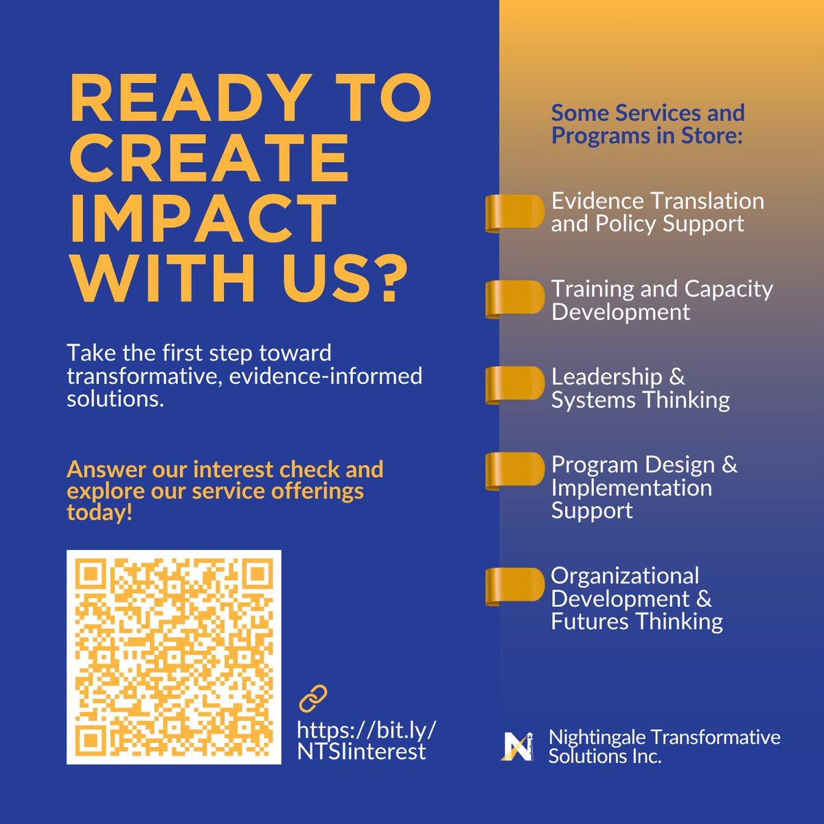 Ready to create impact? 🌍

Take the first step toward transformative, evidence-informed solutions with NTSI.

Answer our interest check: bit.ly/NTSIinterest
#NTSI #LightingTheWay #EvidenceToAction #Training #Workshop #Development