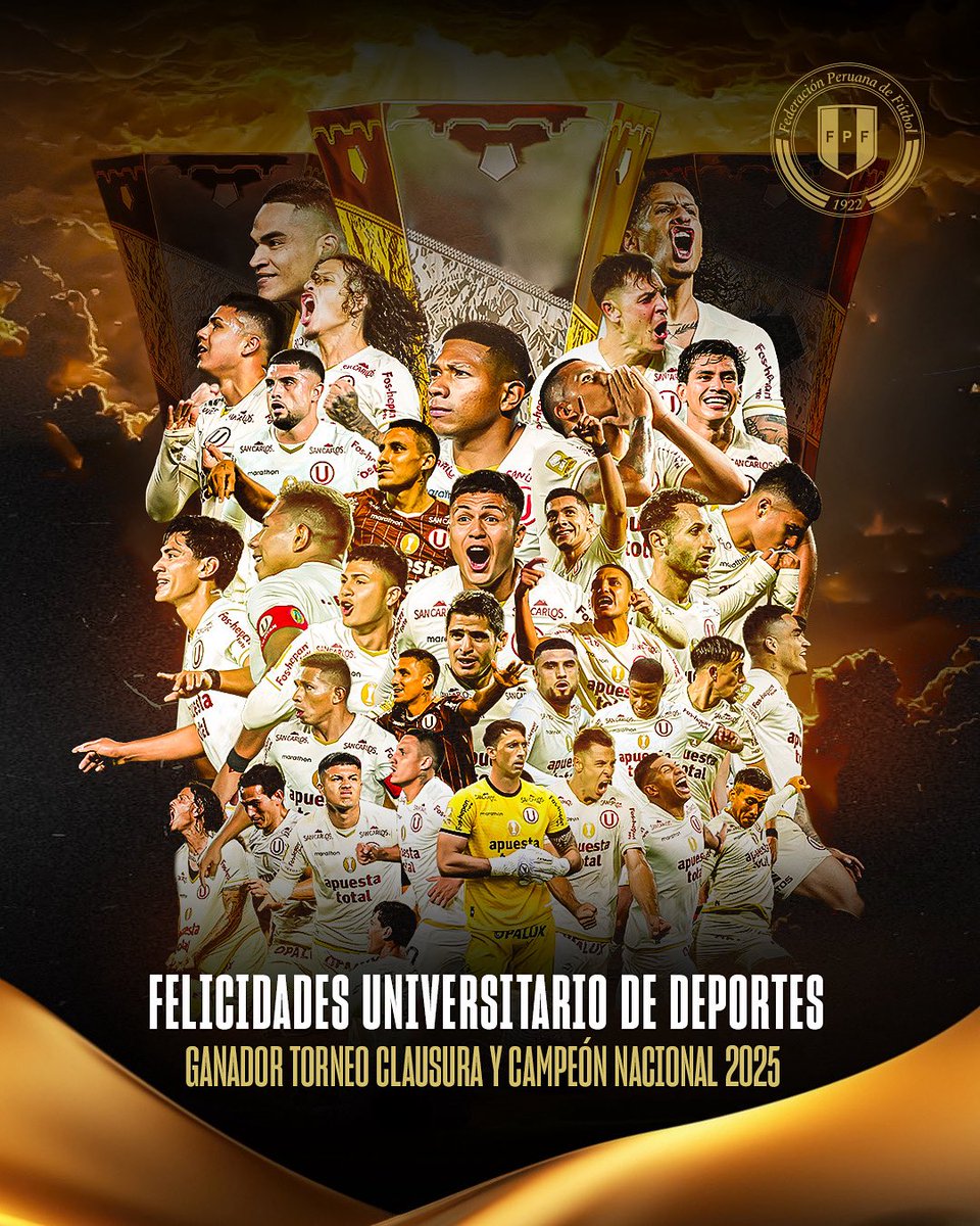 Felicitamos a <a href="/Universitario/">Universitario</a> por alcanzar el tricampeonato nacional en la <a href="/Liga1TeApuesto/">Liga1 Te Apuesto</a> 🏆⚽
