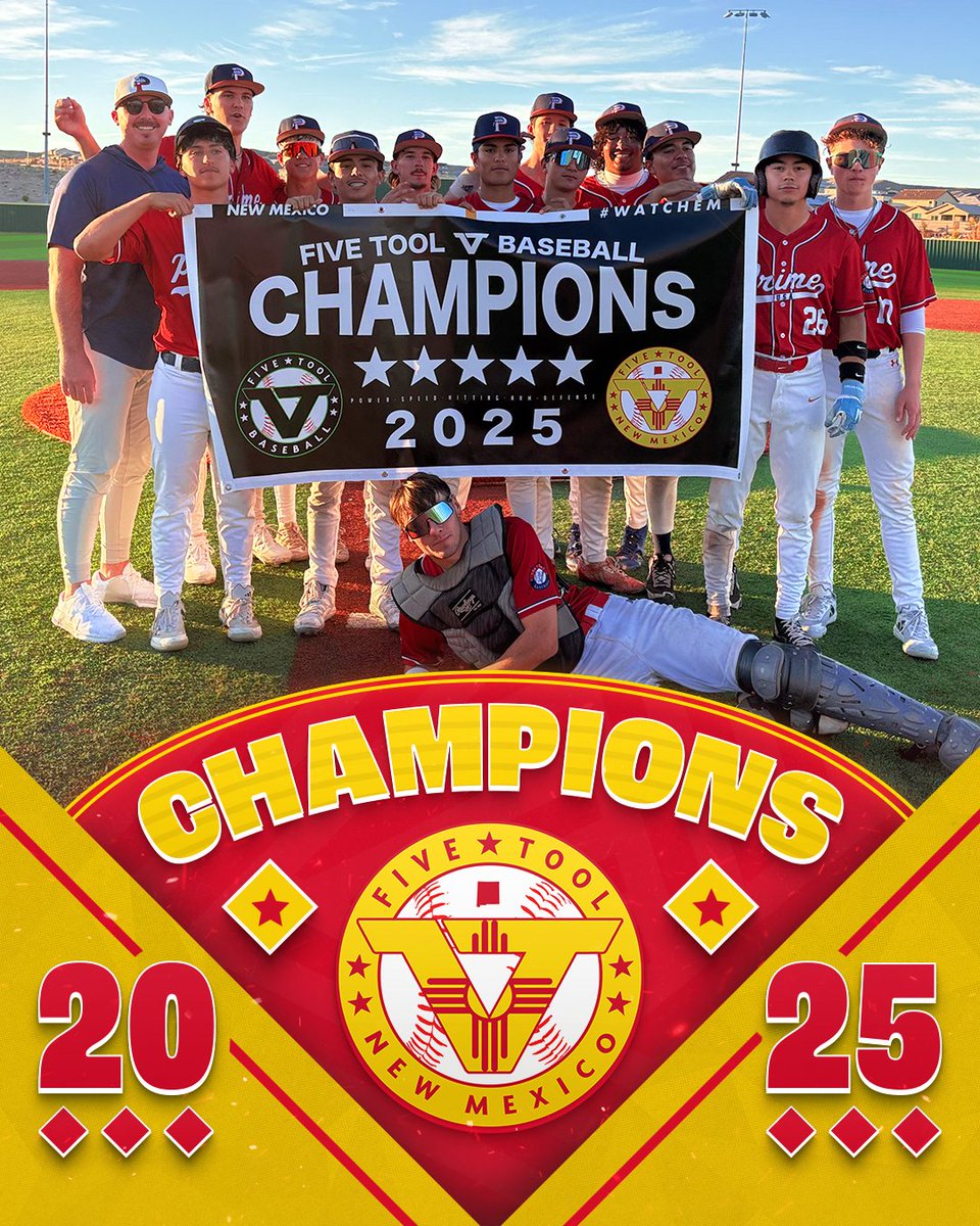 FiveToolNM's tweet photo. 🏆CHAMPIONS🏆

Congrats to @DukeCityPrime Red 2027 on winning the 17/18U Division of the @FiveTool New Mexico Fall Finale!

#WatchEm https://t.co/yY5G71F0QJ