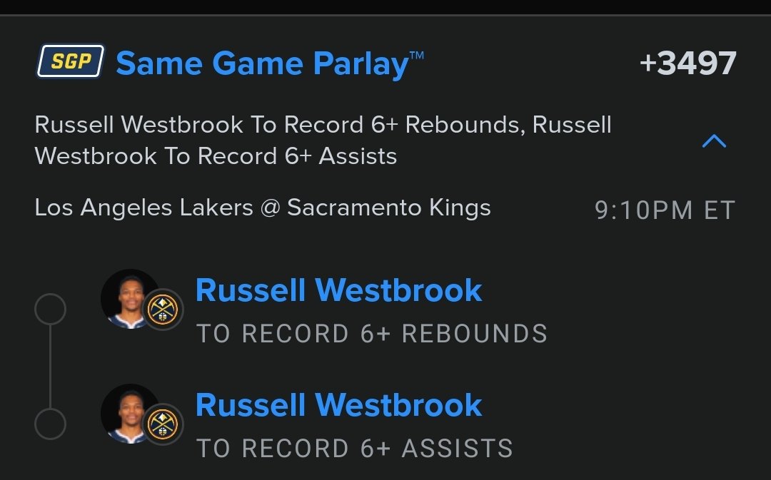 DanDigglar's tweet image. Does @FDSportsbook know Westbrook plays for the #SacramentoKings.....Not The #DenverNuggets ?