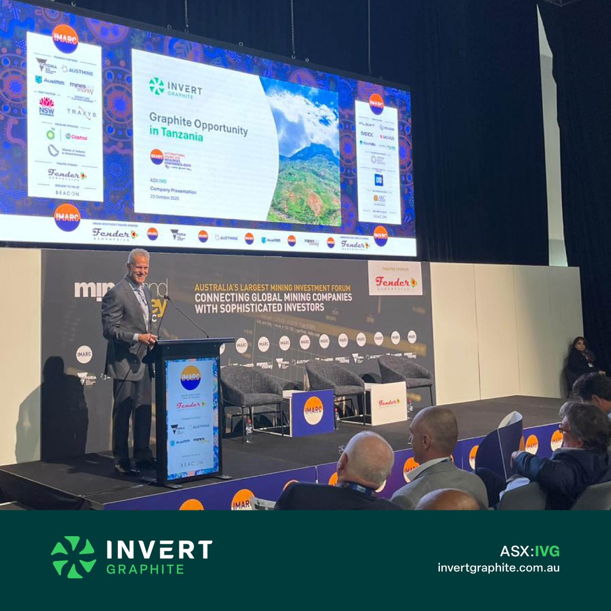 invertgraphite's tweet photo. Last week at @MinesandMoney @ #IMARC, MD Andrew Lawson gave an engaging presentation on $IVG.AX.
Andrew provided an overview of #IVG and its flagship Morogoro Project in Tanzania, outlining the significant #graphite potential within a strengthening global battery market. https://t.co/y1dxMVv4Bq