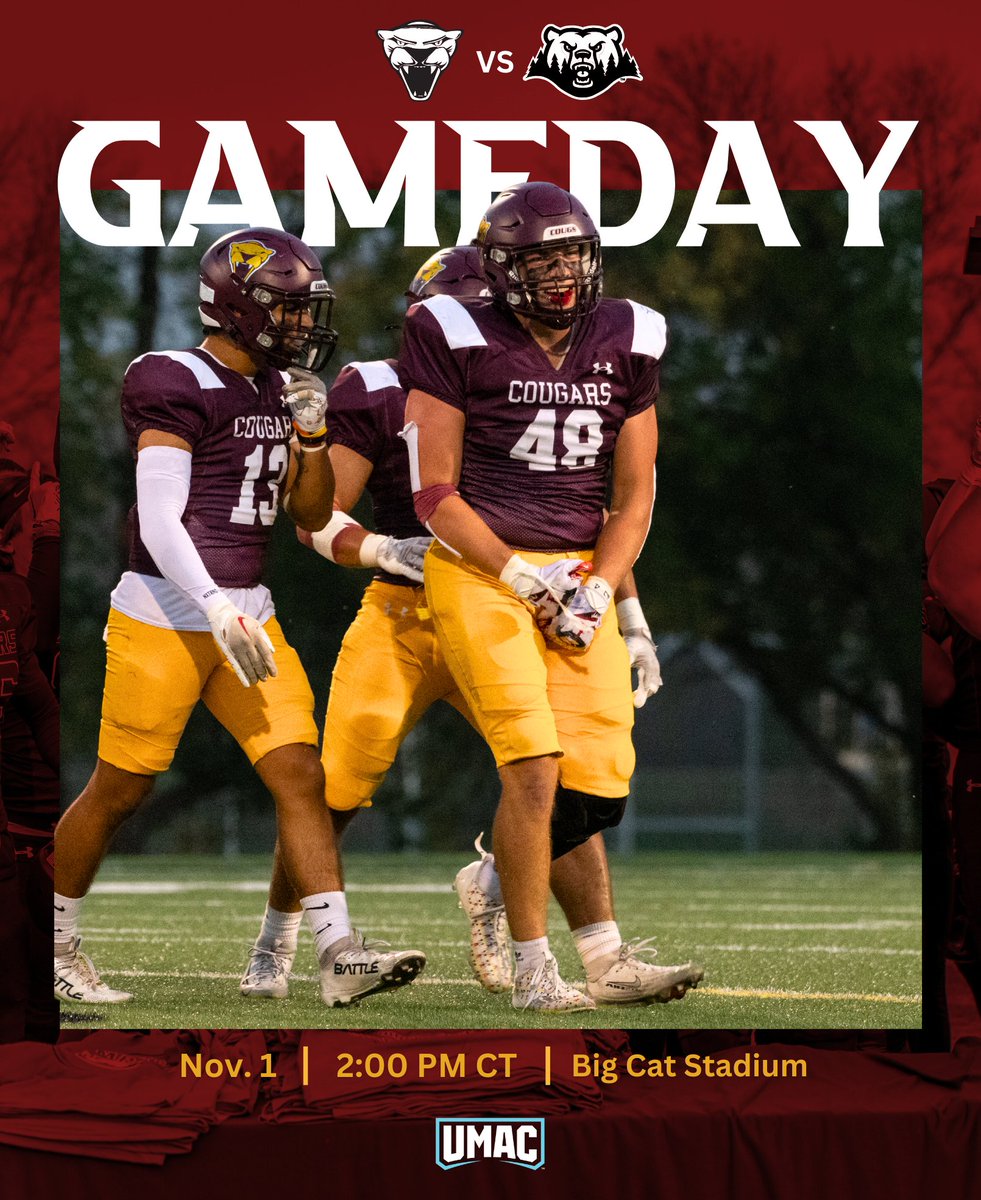 🏈 ＧＡＭＥＤＡＹ 🏈

🆚 Crown College
⏰ 2:00 PM
📍 Morris, MN
🏟 Big Cat Stadium
📺 UMAC Network

#TEAM #RollCougs🐾