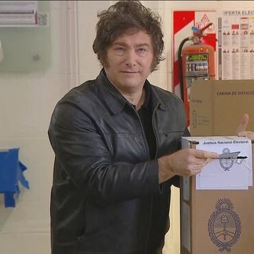 AssLatam's tweet image. President Javier Milei of Argentina posted an edited image of himself voting on today's midterm elections.