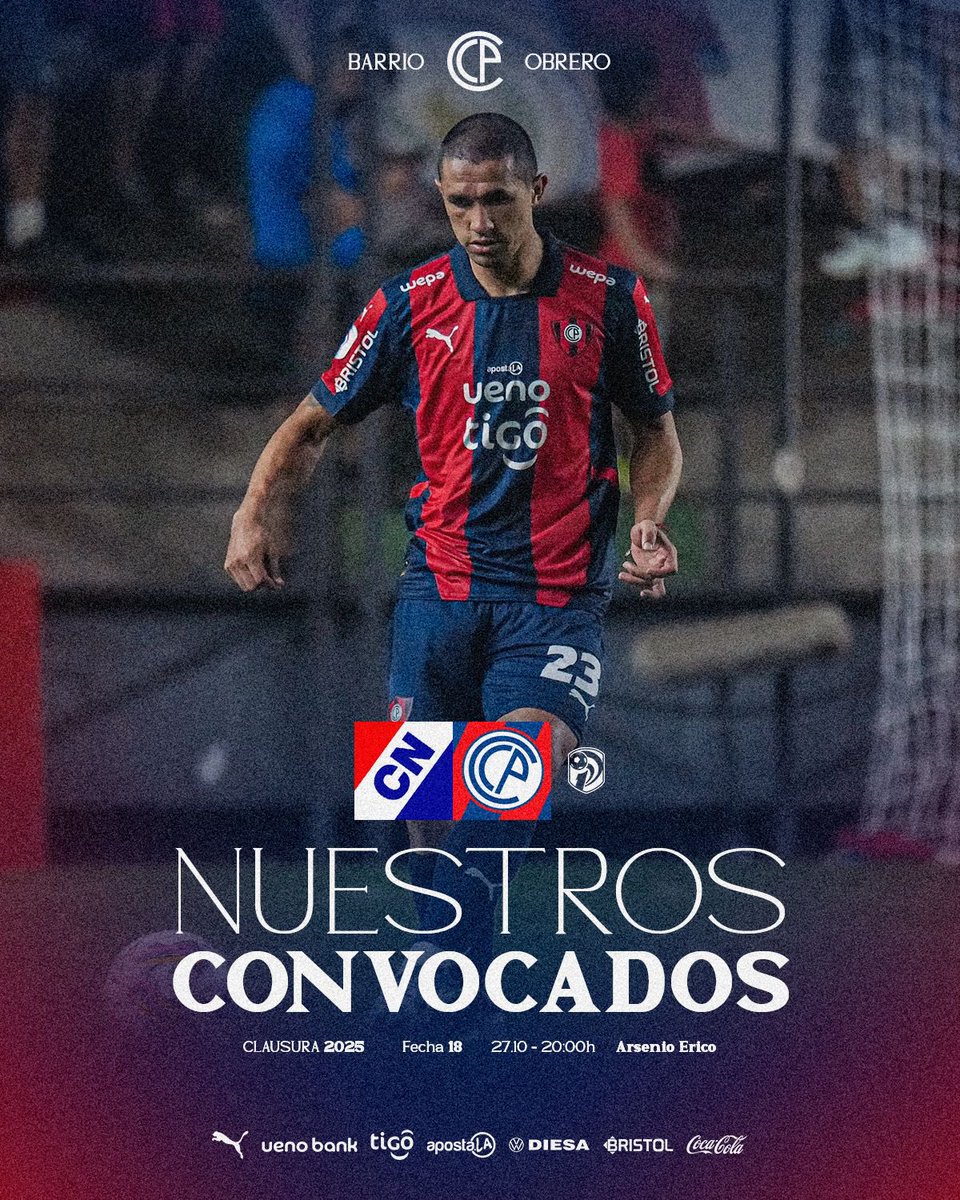 CCP1912oficial's tweet image. 📋 Nuestros convocados

Nacional 🆚 Cerro Porteño

Estos son los futbolistas citados para nuestro próximo partido 🌪️