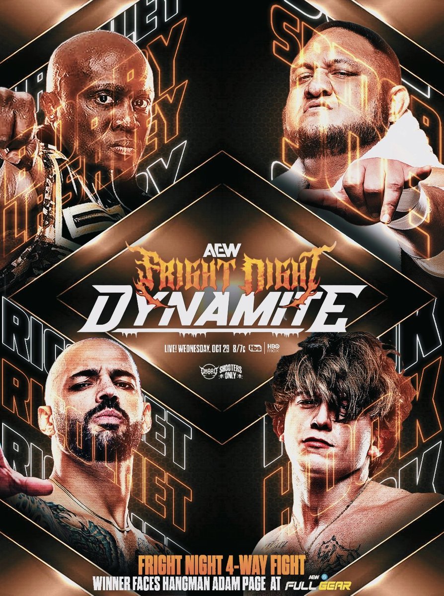OmaroGFX 🖌️🇲🇽(commissions OPEN) (@omarogfx) on Twitter photo FRIGHT NIGHT #AEWDynamite
THIS WEDNESDAY, 10/29
Fright Night 4-Way Fight
Bobby Lashley VS Samoa Joe VS Ricochet VS HOOK 
<a href="/fightbobby/">Bobby Lashley</a> <a href="/SamoaJoe/">Samoa Joe</a>
<a href="/KingRicochet/">Lightskin Kingpin</a> <a href="/730hook/">HOOK</a>
Winner Faces Hangman Adam Page at #AEWFullGear 
#AEW #GraphicDesigner 
🎨 By: Me FRIGHT NIGHT #AEWDynamite
THIS WEDNESDAY, 10/29
Fright Night 4-Way Fight
Bobby Lashley VS Samoa Joe VS Ricochet VS HOOK 
<a href="/fightbobby/">Bobby Lashley</a> <a href="/SamoaJoe/">Samoa Joe</a>
<a href="/KingRicochet/">Lightskin Kingpin</a> <a href="/730hook/">HOOK</a>
Winner Faces Hangman Adam Page at #AEWFullGear 
#AEW #GraphicDesigner 
🎨 By: Me