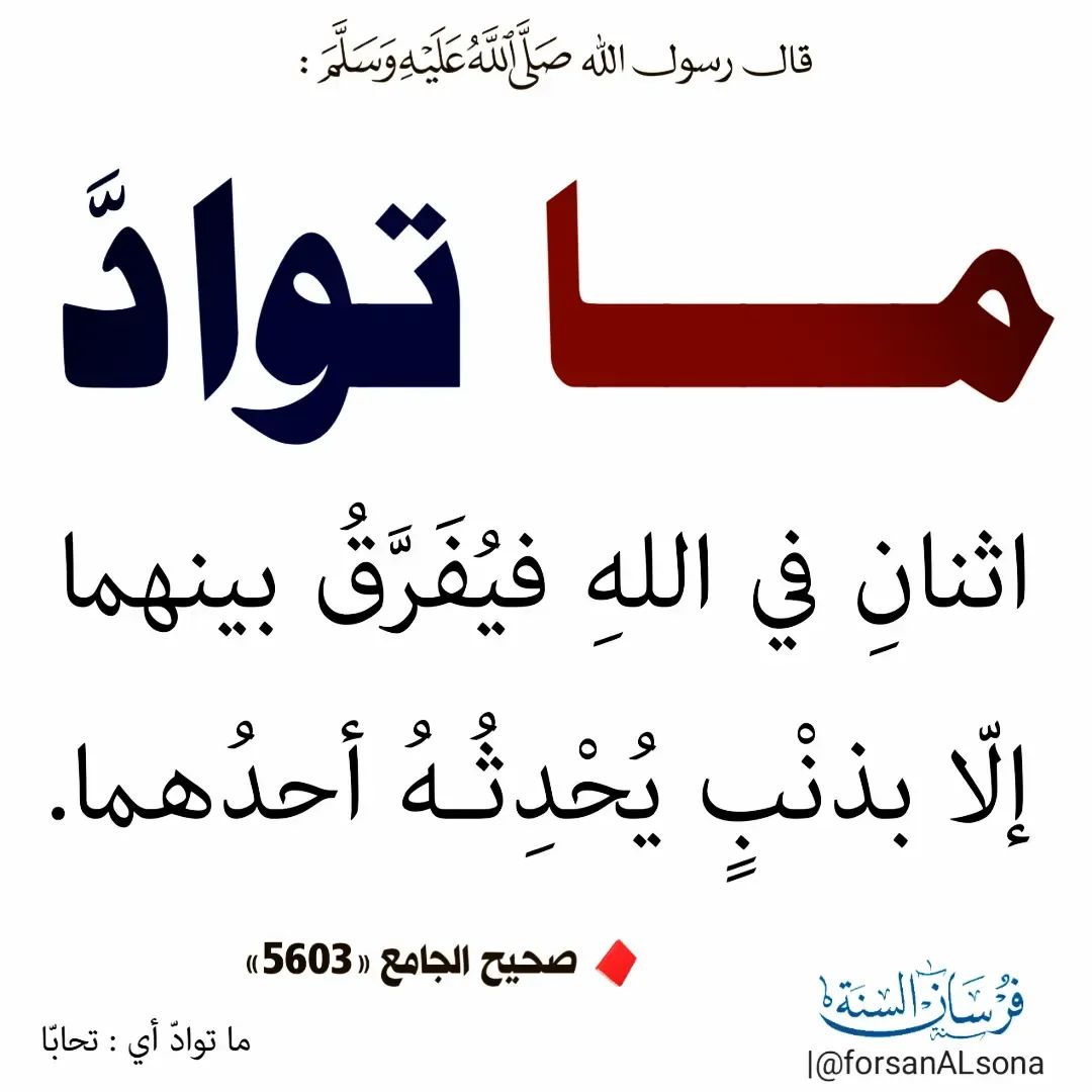 The Messenger of Allah ﷺ said

Two people who love each other for the sake of Allah - nothing separates them except a sin committed by one of them.

#ال_شيخ Sahih al-Jami‘ (5603)