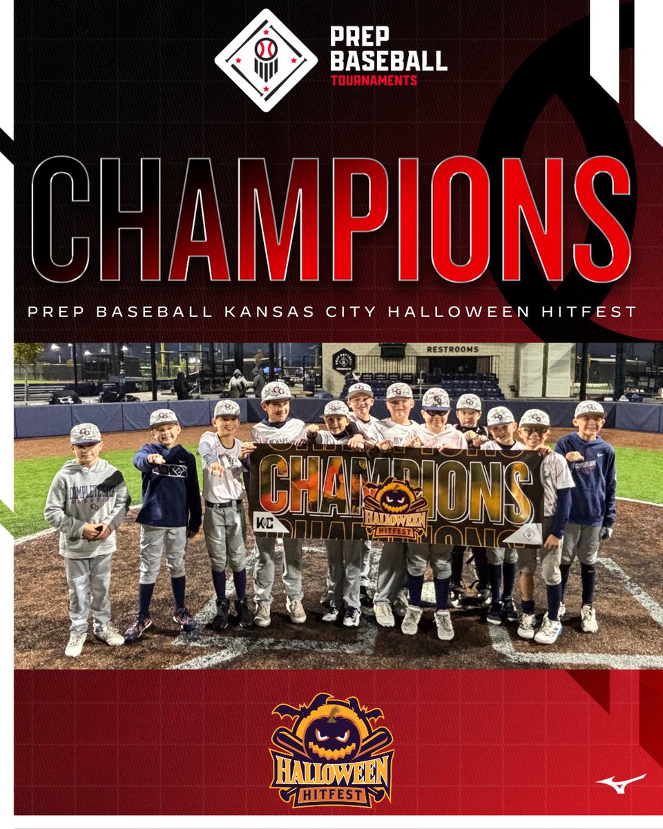 PrepBaseballKC's tweet photo. 🏆CHAMPIONS🏆

Congratulations to the 2025 Prep Baseball Kansas City Halloween Hitfest 11u (D3) champions, Complete Game Barbosa!!!

#PrepBaseballKC | #HHitfest25 https://t.co/IhGOs1nP7p