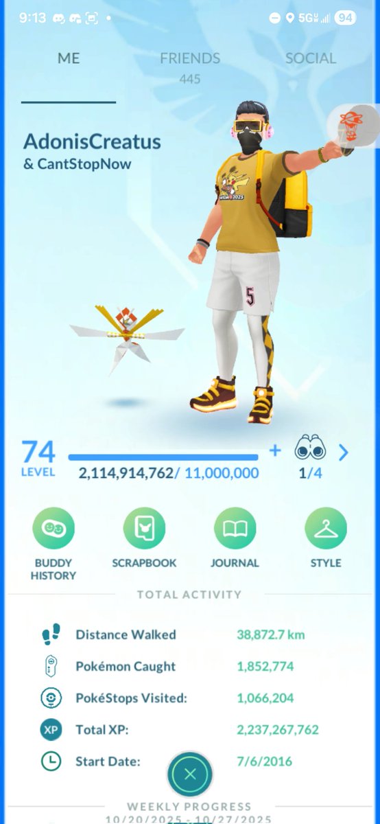 AdonisCreatus's tweet image. Just hit LVL74 in #PokemonGO!! LFG!!! 🥳🥳