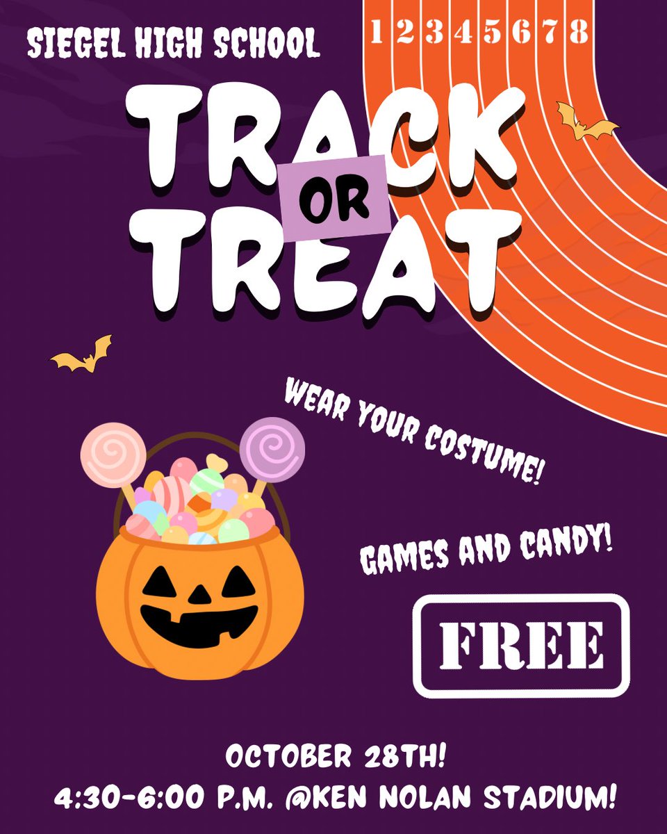 It’s almost time for track or treat!!! Come out and join us this Tuesday <a href="/SiegelHighStars/">Siegel High School</a>
