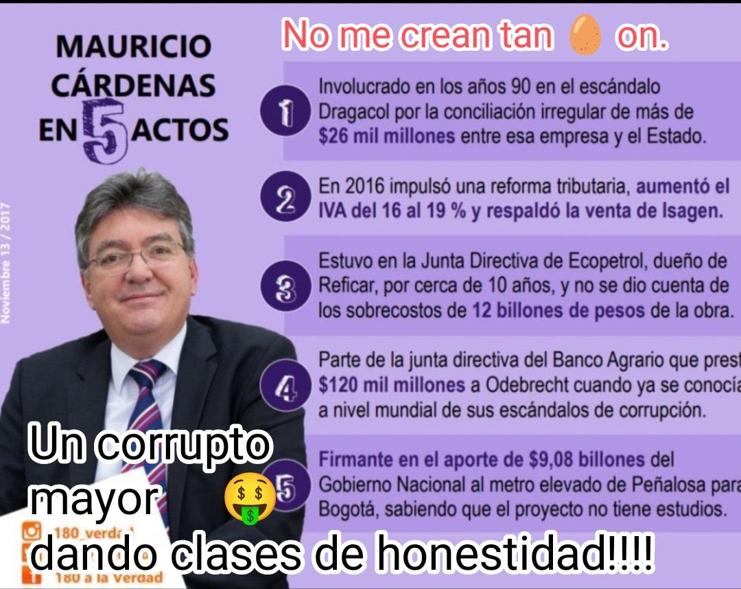 CesarSerpa's tweet photo. @MauricioCard #MauricioCárdenasDESCARADO 

El nefasto exministro Mauricio Cárdenas aparece en todos los peores escándalos de politiquería y corrupción: Dragacol, Isagen, Reficar, etc, y lo peor de todo es que hoy hace campaña política en total impunidad y sin sentir ninguna vergüenza. https://t.co/I05MXX6Evf