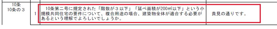 東京は路地状敷地でも200㎡以下、12戸以下なら共同住宅が建てられる。
ならば、1階を長屋100㎡6戸、2-3階を共同住宅200㎡12戸にすることで、300㎡18戸ができるのでは？！

と思ったら、ちゃんと質疑応答集にダメって書いてあった。
残念。やっぱり200㎡以上作りたい場合は長屋か事務所しかないか。
