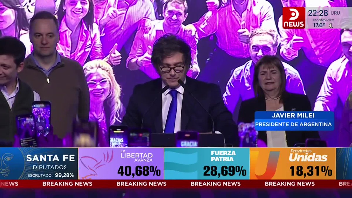 DNewsOK's tweet photo. 🚨ARGENTINA 🇦🇷 El presidente Javier Milei, desde el búnker de La Libertad Avanza: 

🗣️ "En primer lugar gracias por esta nueva elección y por la maravillosa elección que se hizo estrenando un nuevo sistema de votación que es la boleta única de papel". https://t.co/7NxP6iDoYc