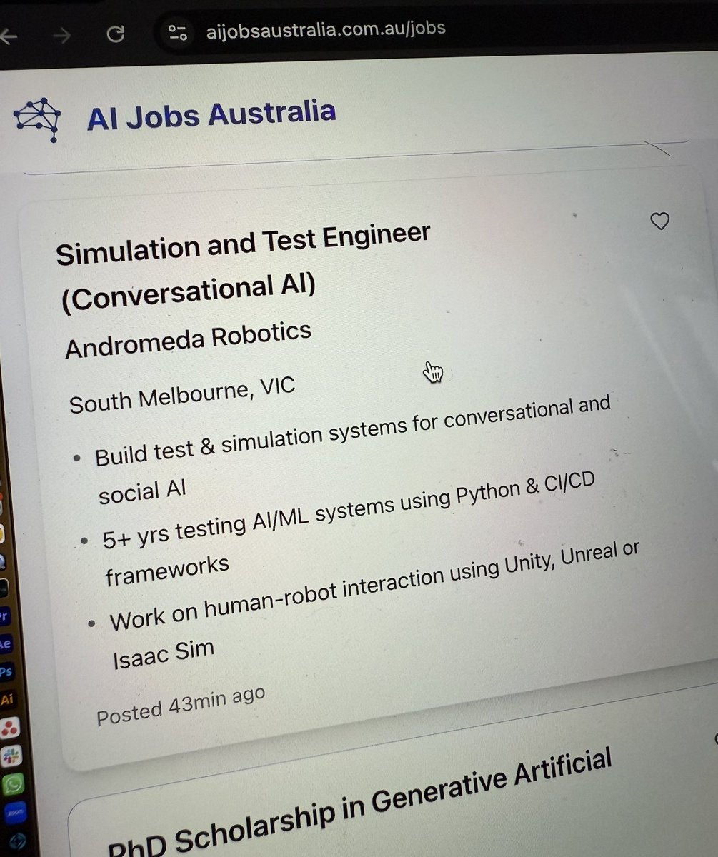 aijobsaustralia's tweet image. This one’s really cool!

Andromeda Robotics is hiring a Simulation &amp;amp; Test Engineer to help train Abi, their social robot for aged care.

If you’re into simulation, machine learning, or robotics, this is one of the more unique roles in AI. 

Details at @aijobsaustralia.