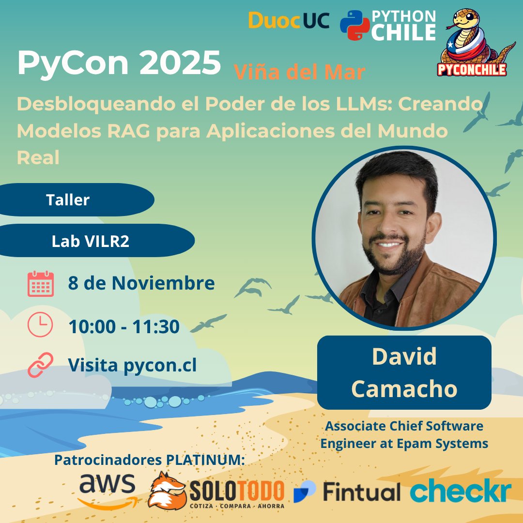 pythonchiledev's tweet image. 💡 LLMs y RAG en acción
David Camacho muestra cómo usar RAG y embeddings para apps inteligentes y context-aware 🤖
📅 8/11 | 🕙 10:00 – 11:30 | DUOC UC
Nivel intermedio | Datos, GenAI, RAG | Q&A, asistentes y copilotos de IA 🚀
#PyConChile2025 #PythonChile