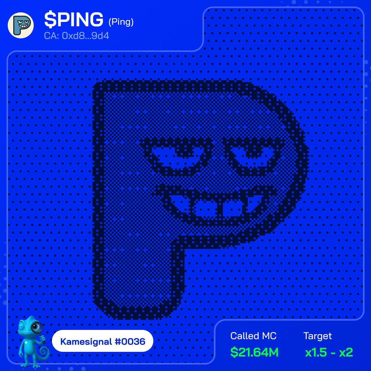 🦎 Kamesignal #0036 – $Ping (<a href="/pingobserver/">ping.observer</a>)
CA: 0xd85c31854c2b0fb40aaa9e2fc4da23c21f829d46
📅 Logged by Kame on 10/24/2025 12:29:56 ET

👁️ Neural scan activated. Kame parses Base data 🟦 — one word lights up: PING.
First alert came at $21.64M MC, and now it’s sitting at $29.80M —