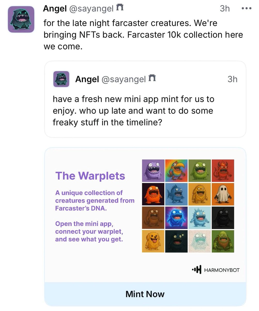 This guy is greedy first he says 10k collection then he turns into OE And now he open the mint for pro - sub 
- Greedy dev and i dont know why <a href="/farcaster_xyz/">Farcaster</a> supporting them
- farcaster.xyz/sayangel/0x326… Check this