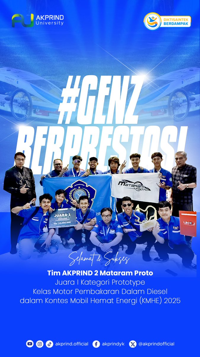Selamat dan sukses untuk Tim AKPRIND 2 Mataram Proto! 🚀 

Berhasil menyabet Juara I Kategori Prototype Kelas Motor Pembakaran Dalam Diesel di KMHE 2025! 🔥

#kmhe #ProdiUnggul #UKTTerjangkau #KuliahMurahdiJogja #UKTStabil #akprinduniversity #terusbertransformasi