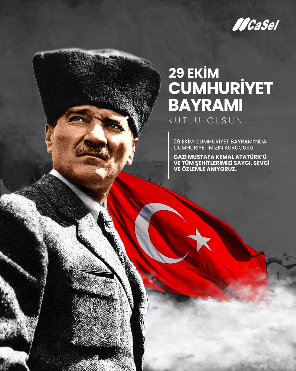 Bugün, bize özgürlüğü ve aydınlık yarınları armağan eden Gazi Mustafa Kemal Atatürk’ü ve tüm kahramanlarımızı saygı, sevgi ve özlemle anıyoruz.
Cumhuriyetimizin değerleriyle daima ileriye! 29 Ekim Cumhuriyet Bayramı Kutlu Olsun! 🇹🇷

#29Ekim #CumhuriyetBayramı #Atatürk
