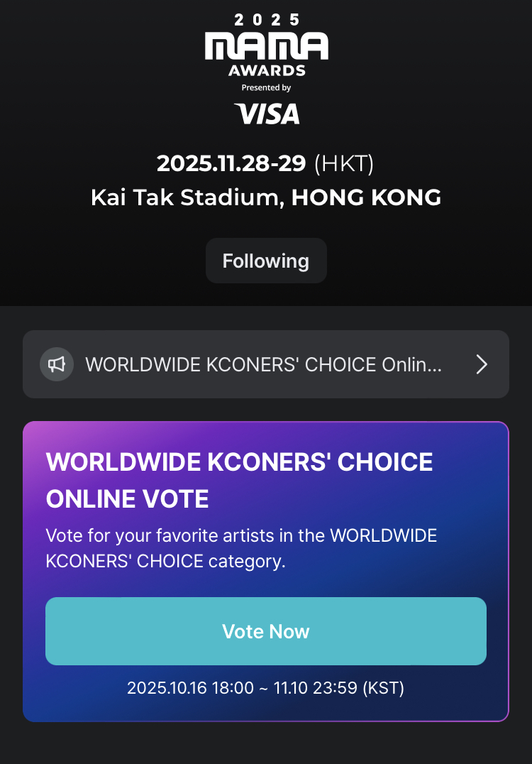 carat_votes's tweet image. WORLDWIDE KCONERS' CHOICE
โ๏ธ Voting until 2025.11.10 (23:59 KST)
โ๏ธ 1 vote/day/device
โ๏ธ On-site vote 70% + online vote 15% + video views 15%
โ๏ธ Reset every 00:00 KST
Vote ๐๐ป mnetplus.onelink.me/TRa8/qgppxw4k?โฆ
#์ธ๋ธํด #ใปใใ #SEVENTEEN 
#ํธ์ #HOSHI 
#์ฐ์ง #WOOZI