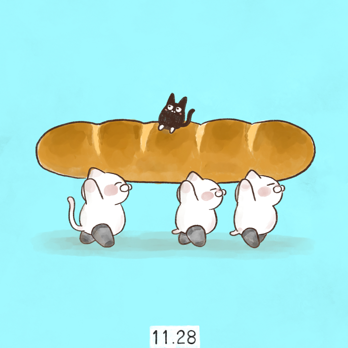 yamatokotobacat's tweet image. 11月28日
【いいフランスパンの日】
いい（11）フランス（2）パン（8）の語呂合わせで制定されました。

【いいニーハイの日】
いい（11）ニー（２）ハイ（８）の語呂合わせで11月28日にニーハイソックスの画像等を投稿する遊びがあるそうです。