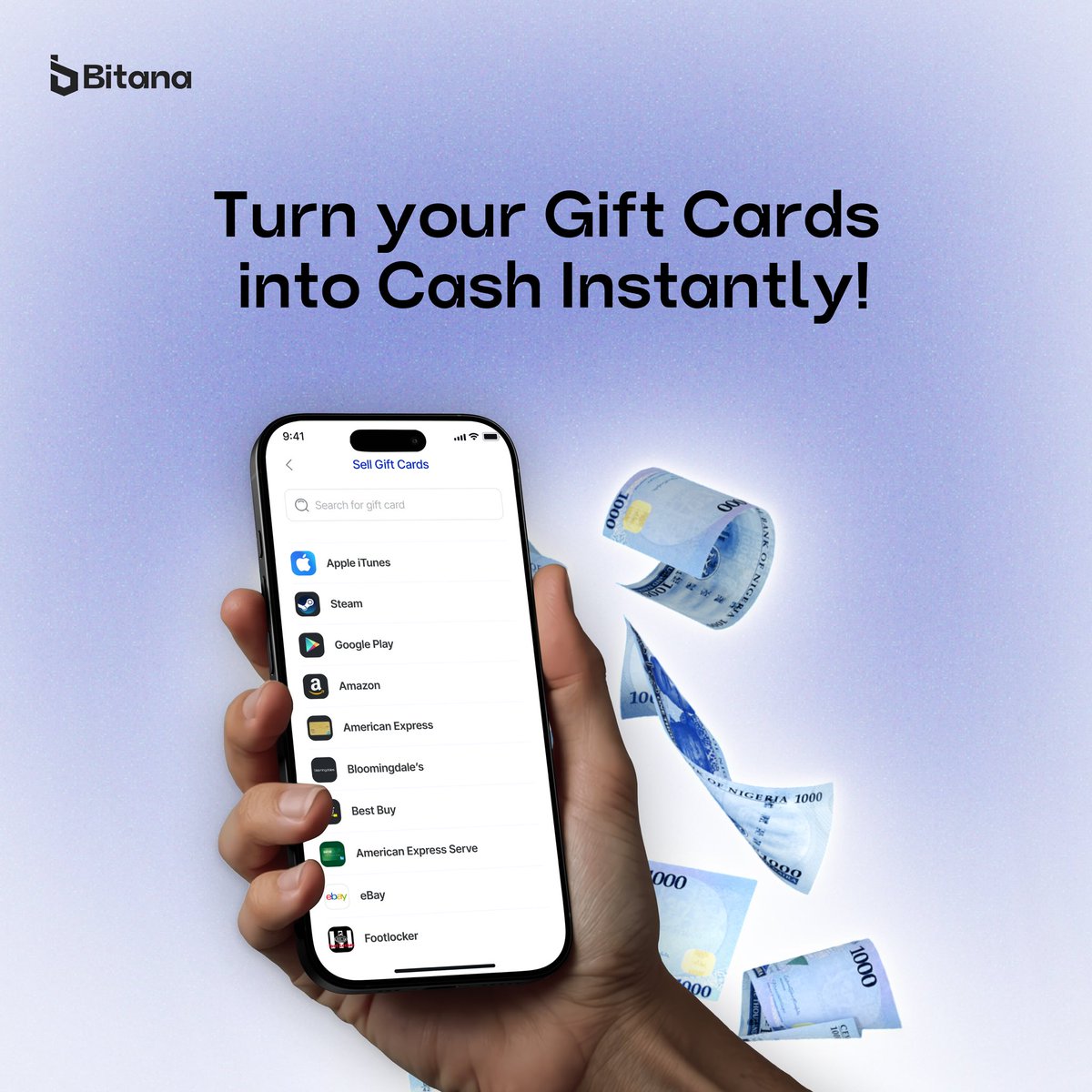 Bitana_official's tweet image. Don’t waste value, convert your gift cards to cash instantly at best market rates.