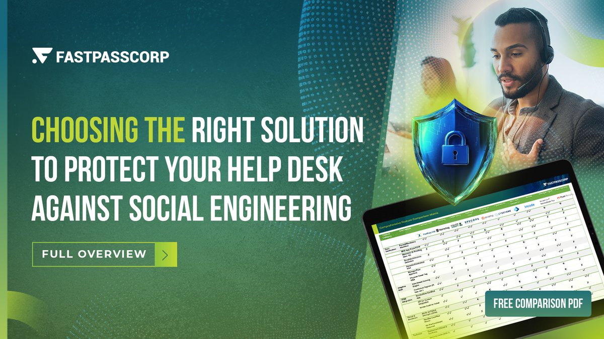 FastPassCorpAS's tweet image. Social engineering is getting smarter — and your help desk is in the crosshairs.

If you already know this risk is real, the next question is: how do you protect your help desk the right way?

FastPass just released an easy-to-understand guide to the Top 10 Identity Verification…