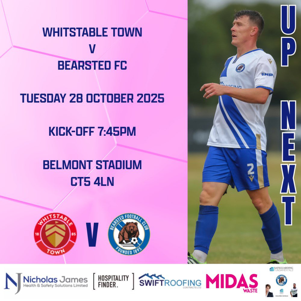 Up next we are away to Whitstable Town tomorrow evening in the Challenge Cup - Kick-off 745pm #bearstedfc #bears #football <a href="/SCEFLeague/">Presence & Co. SCEFL League</a> <a href="/NonLeagueCrowd/">Non League Crowds</a> <a href="/whitstabletown/">Whitstable Town Football Club</a>