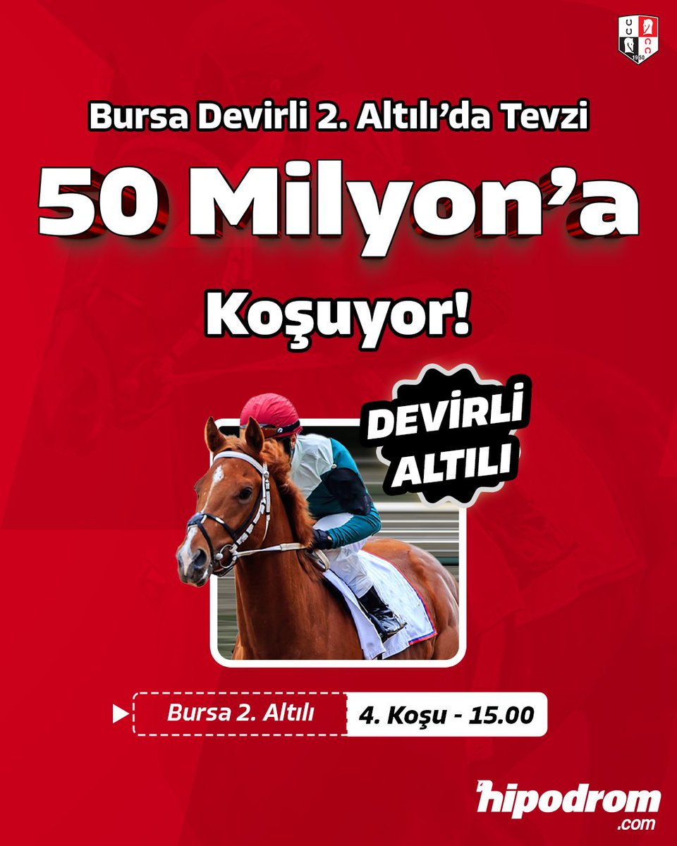 📣 BURSA'DA DEVİRLİ ALTILI VAR!
 
🔴 24 Ekim Cuma günü Bursa yarış programında 1. 6'lı Ganyanı bilen çıkmadığından 15.589.483 TL ikramiye bugünkü Bursa 2. Altılı Ganyan'a devretti.

🌟Devirli 2. Altılı Ganyan 50 Milyon TL tevziye koşuyor!

⏰✍️ Bursa'da devirli 2. 6’lı Ganyan 4.