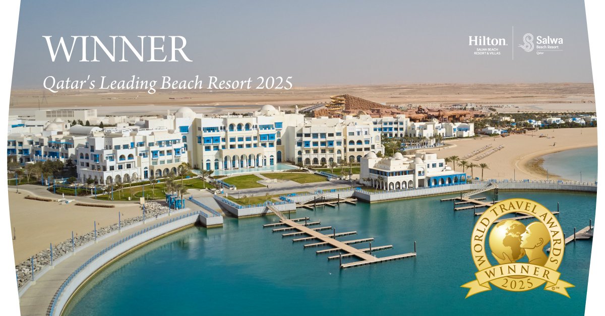We’re proud to be named Qatar’s Leading Beach Resort 2025 at the World Travel Awards! 

A big thank you to our incredible team &amp; guests for making waves with us. 🌊

#HiltonSalwa #WorldTravelAwards #Hilton