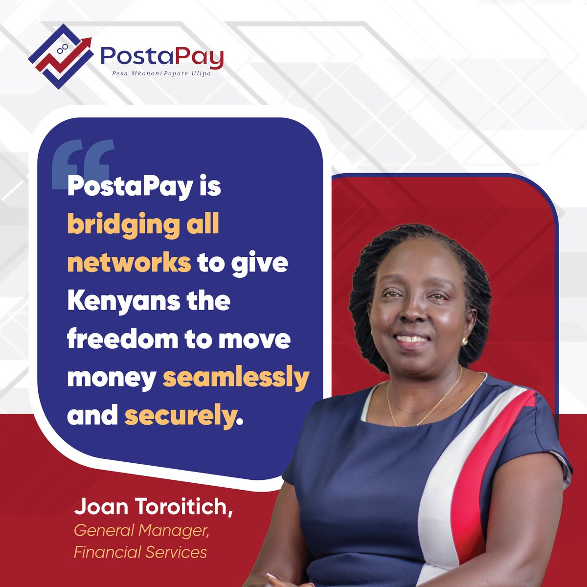 Have you downloaded PostaPay? If not; why?
PostaPay is an all inclusive app and gives you freedom to move your money seamlessly.
PostaPay Pesa Mkononi, Popote Ulipo.
Download PostaPay today!

#PostaPay