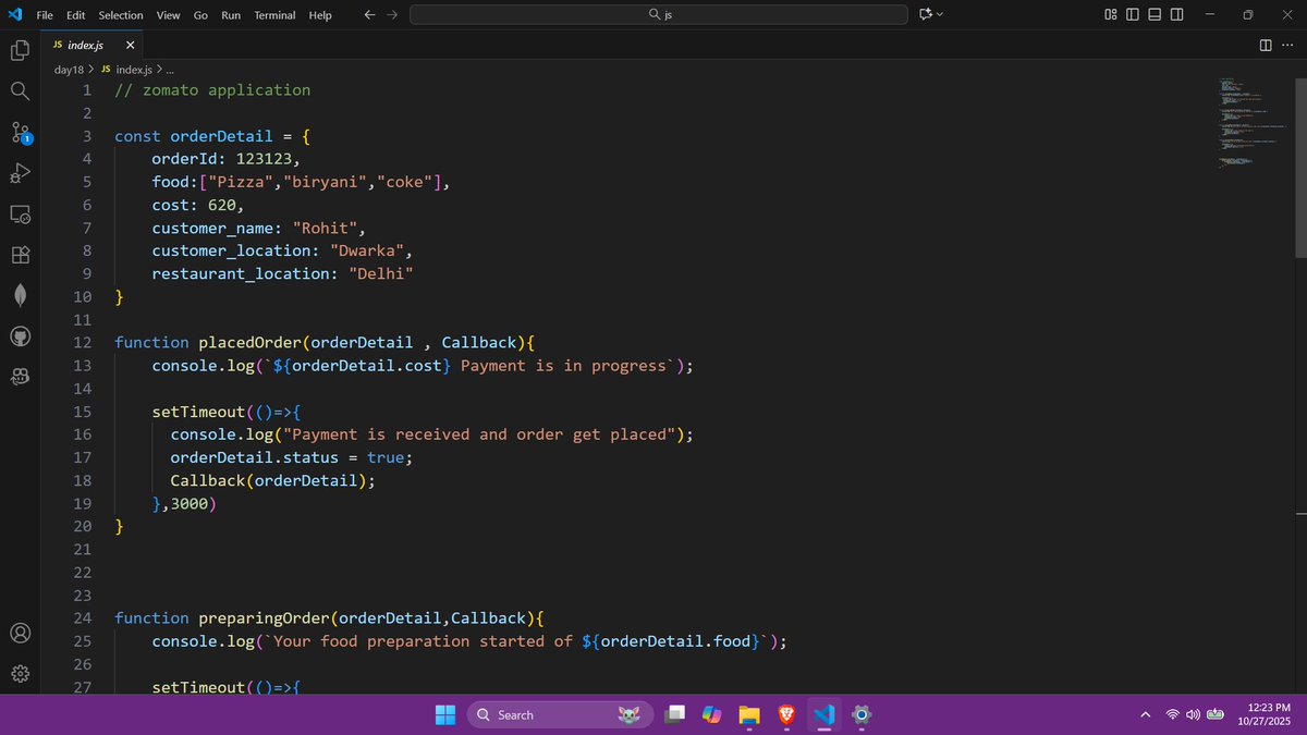 Durgeshy_adav's tweet image. 🚀 Day 33 Done!
Explored Callback Hell in JS 🔥
Understood async flow & how nested callbacks complicate code 🧠
Leveling up after mastering Event Loop 💪
#100DaysOfCode #JavaScript #WebDev #CoderArmy