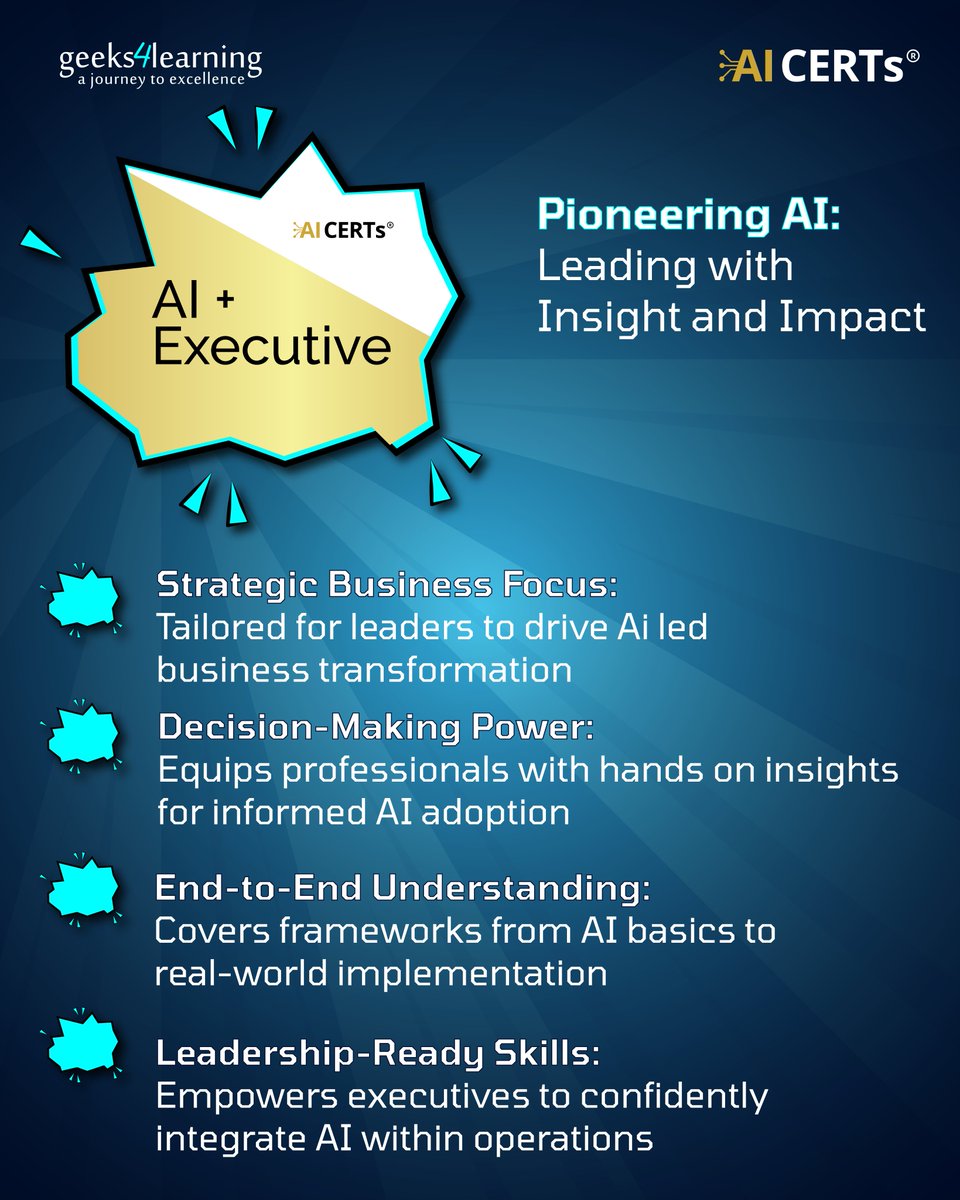 geeks4learning's tweet image. Unlock the Future with Role-Based AI Training & Certifications! 🤖✨
Contact us at sales@geeks4learning.com or visit the link below to begin your AI certification journey and take the first step toward shaping the future with AI.
Learn more: geeks4learning.com/ai-certificati…
#AITraining