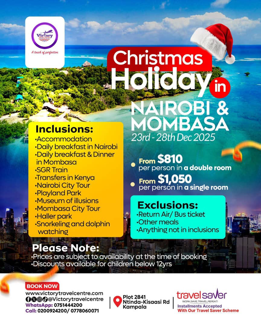 Christmas Holiday in Nairobi bad  Mombasa☺️

 Celebrate Christmas in two unique cities; Nairobi with the city vibes and Mombasa giving the coastal life.

Book with us now via +256 751444200.

#nairobi #mombasa #christmasholidays