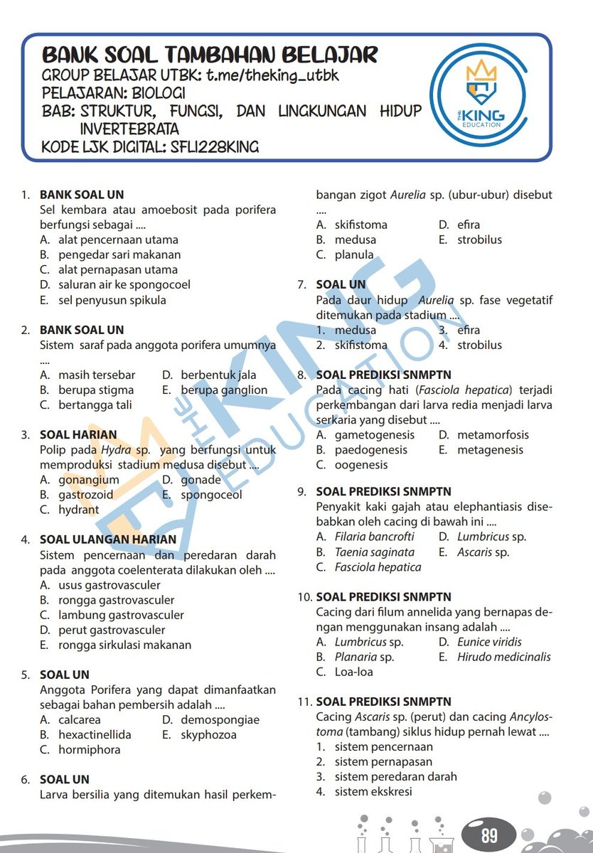 kodokpinkiii's tweet photo. 🍿LATIHAN SOAL TKA 2026
H - 7
📑stuktur fungsi Hidup invertebrata
📌Chanel belajar join disini
https://t.co/qvzOgMCU9A
rt/like are really appreciated🔥
#studyclub (jejak)
#studytwt #ambisverse #utbk
#snbt2026 #tka https://t.co/1sc8sNTHOK