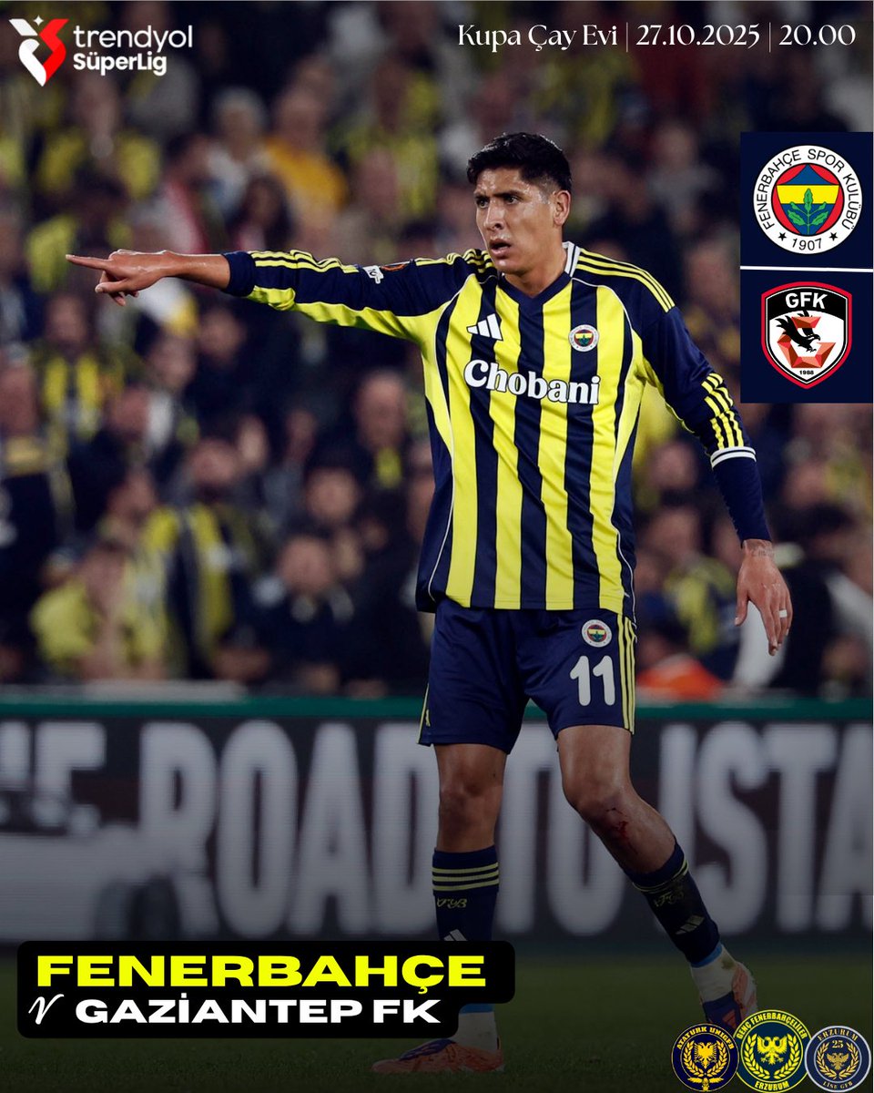 🏆 Trendyol Süper Lig 10.Hafta 
🆚 Gaziantep FK
🗓️ 27 Ekim 2025
🕗 20.00
🏟️ Gaziantep Büyükşehir Stadyumu 
📍 Kupa Çay Evi
#ErzurumLiseGFB