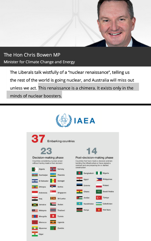 ShackelWill's tweet photo. No, the nuclear power renaissance is not a 'chimera'.

37 countries are at different stages of adding nuclear to the mix according to the United Nations.  

The head of the International Energy Agency has said “Nuclear power is making a strong comeback”.

Australia is being deprived of a solution thanks to ideology & denial