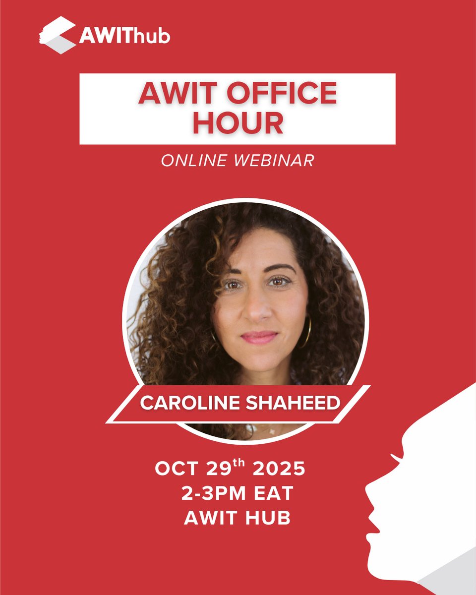 Good morning Women In Tech 
This Wednesday Oct 29 | 2–3PM EAT, we go live with Caroline Shaheed, Director of Strategy at DonerNorth. 
She’s worked with brands like Microsoft &amp; IKEA  now she’s sharing how truth + connection fuel great marketing.
Join us on AWIT Hub
#AWITOfficeHour