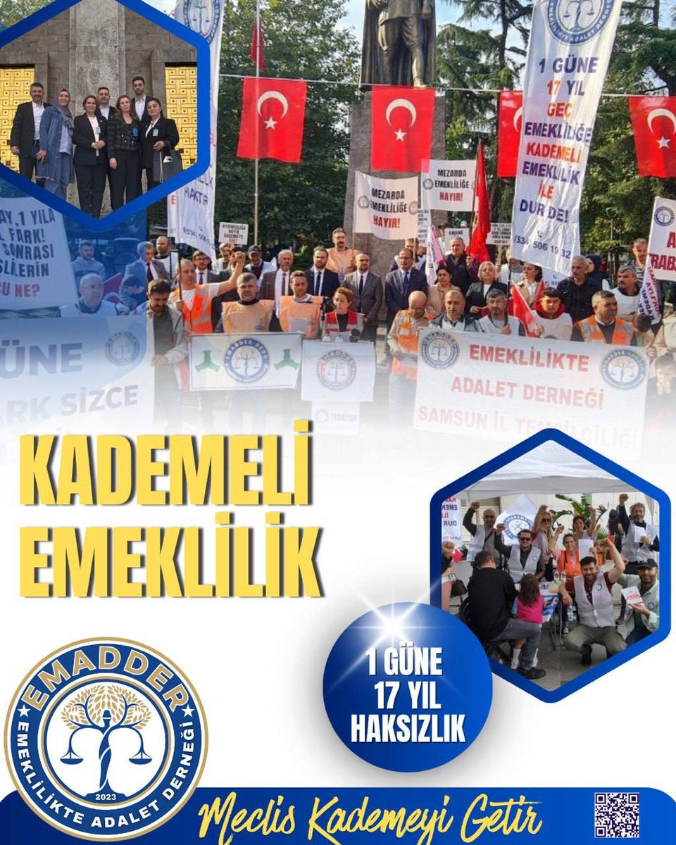 Çalışan herkes eşit haklara sahip olmalıdır. 
Kademe, bu eşitliği getirir, mağduriyetleri kapsar ve adaleti tesis eder

<a href="/EmadDernegi/">EMEKLİLİKTE ADALET DERNEĞİ ⚖️</a>
#MeclisKademeyiGetir