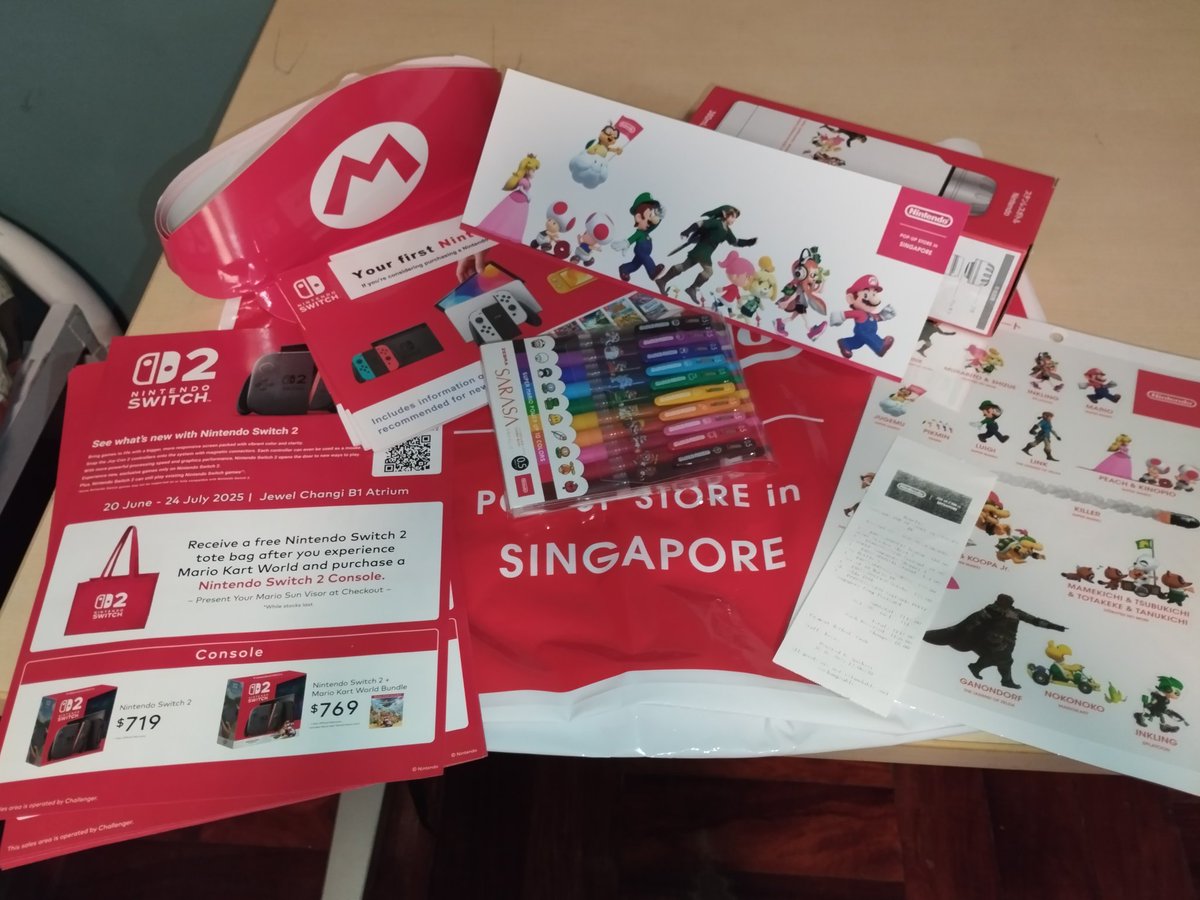 dsto3ds's tweet photo. My haul from the Nintendo Pop-Up store in Singapore (Late June 2025)!

I sadly couldn't do the Stamp Rally &amp; get its stickers (one of the employees said that it ran out of stock in early June). https://t.co/16MH0xrumv