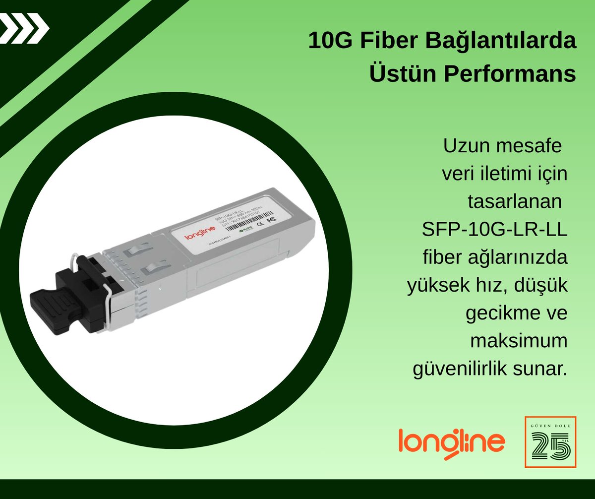 longlinebilisim's tweet image. Uzun mesafe veri iletimi için geliştirilen SFP-10G-LR-LL modül, kurumsal ağlarda yüksek hız, düşük gecikme ve maksimum güvenilirlik sağlar.

👉 longlinestore.com

#Longline #SFP #Transceiver #FiberOptic #10G #Network #DataCenter #IT #Teknoloji #Bilişim