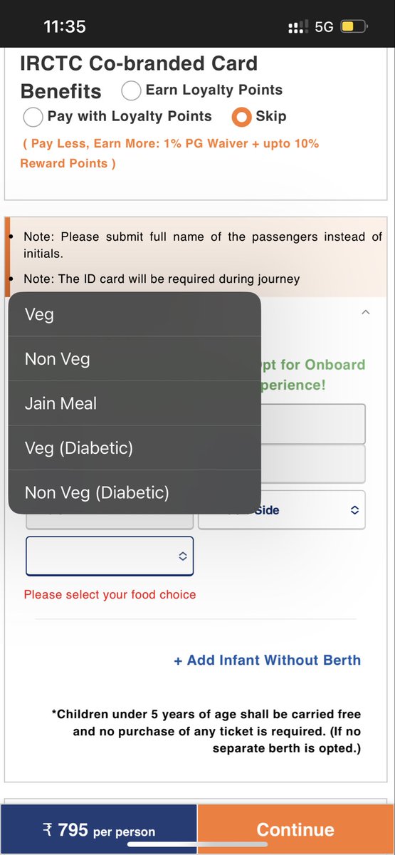rag_melody's tweet photo. @IRCTCofficial @RailwaySeva @RailMinIndia Why is the “no meal” option not available anymore while booking seats in Vande Bharat?! Are you making food mandatory now? https://t.co/XpriLZl17f